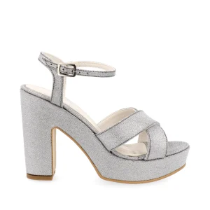 Sandalia Color Plata con Tacón Grueso para Mujer